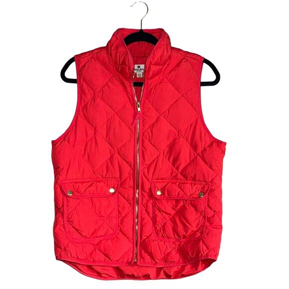 Woolrich Quilted Puffer Down Vest Red Med Brushed Gold Accents INV6 - Picture 1 of 8